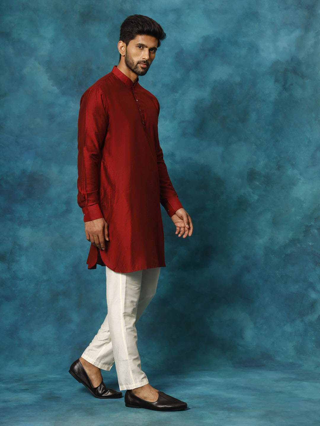 Sarvati Men's Maroon Viscose Kurta Pyjama Set