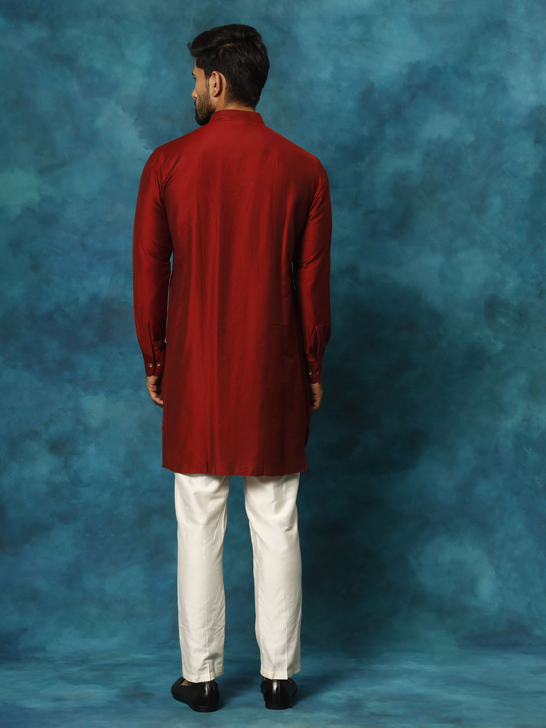 Sarvati Men's Maroon Viscose Kurta Pyjama Set