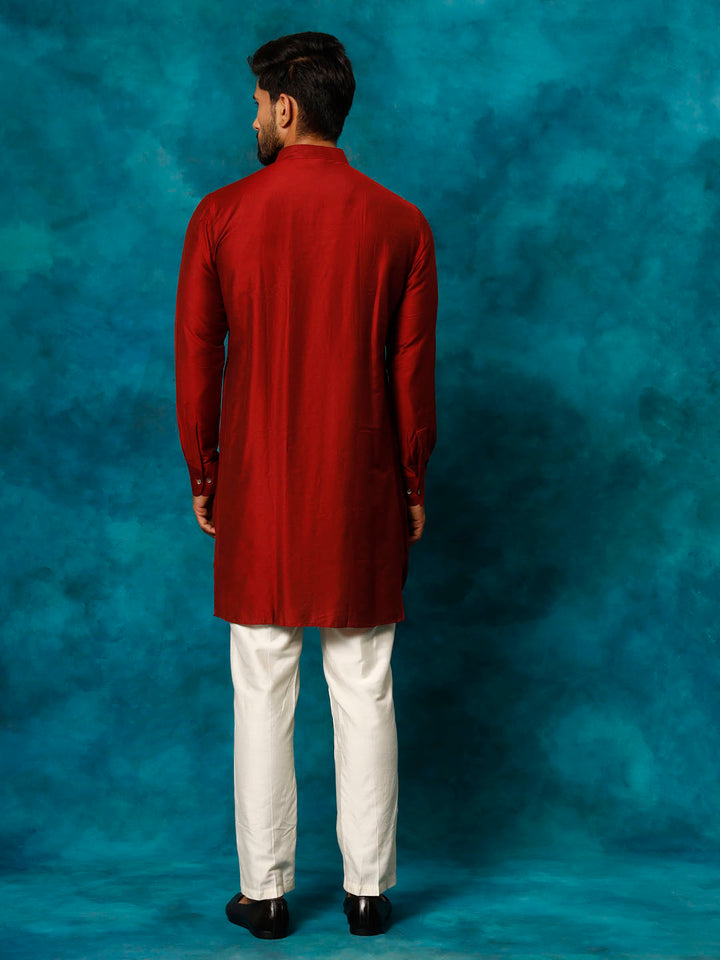 Sarvati Men's Maroon Viscose Kurta Pyjama Set