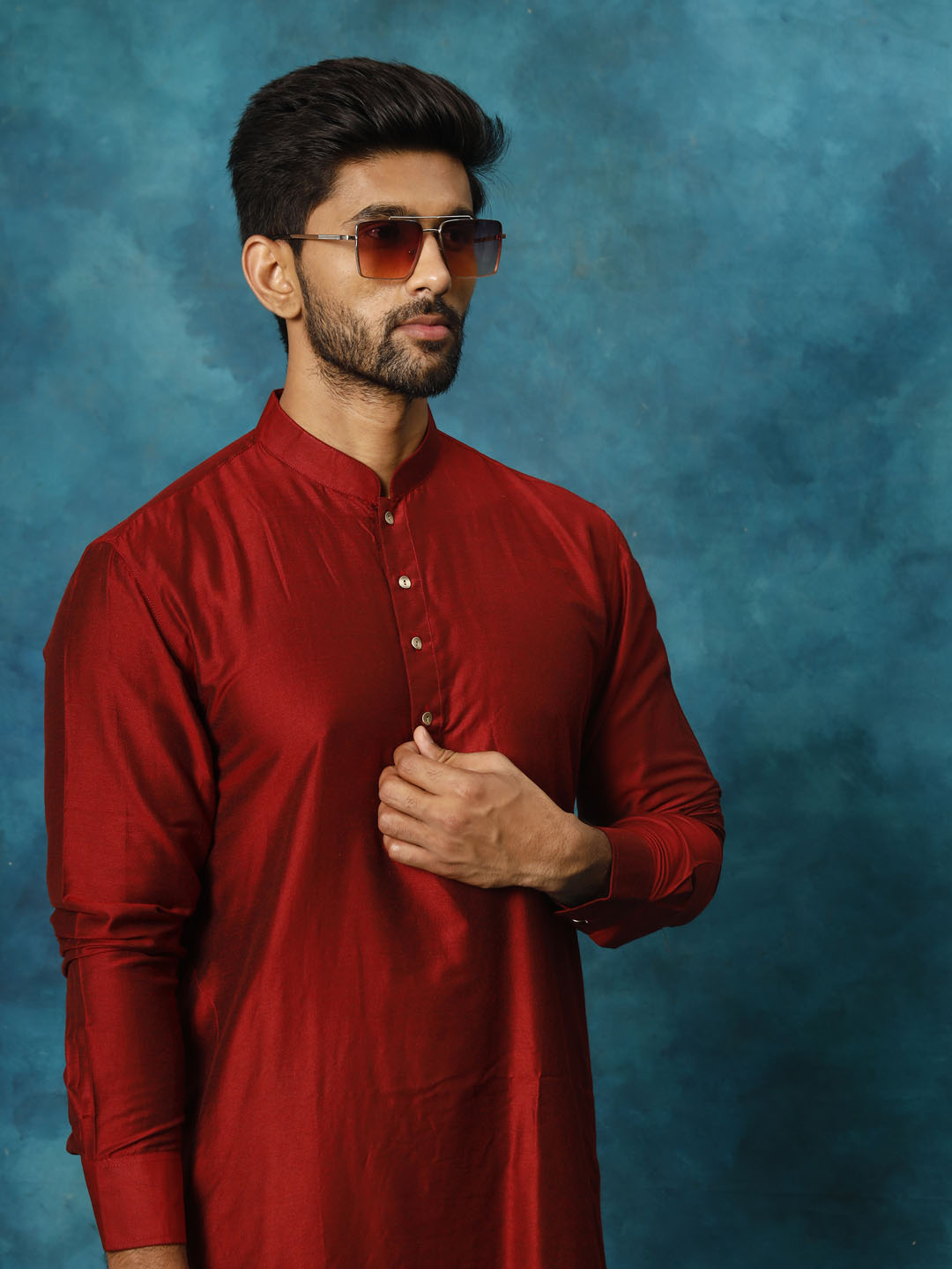 Sarvati Men's Maroon Viscose Kurta Pyjama Set
