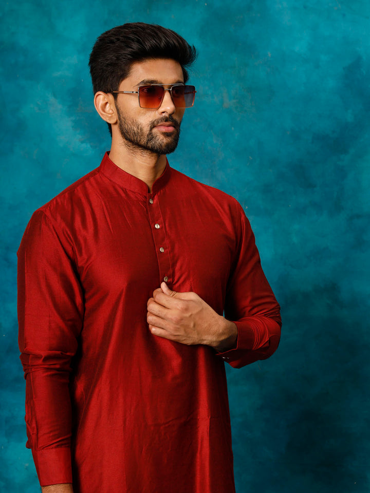 Sarvati Men's Maroon Viscose Kurta Pyjama Set