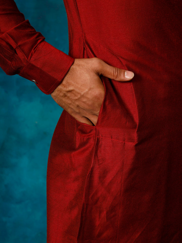 Sarvati Men's Maroon Viscose Kurta Pyjama Set