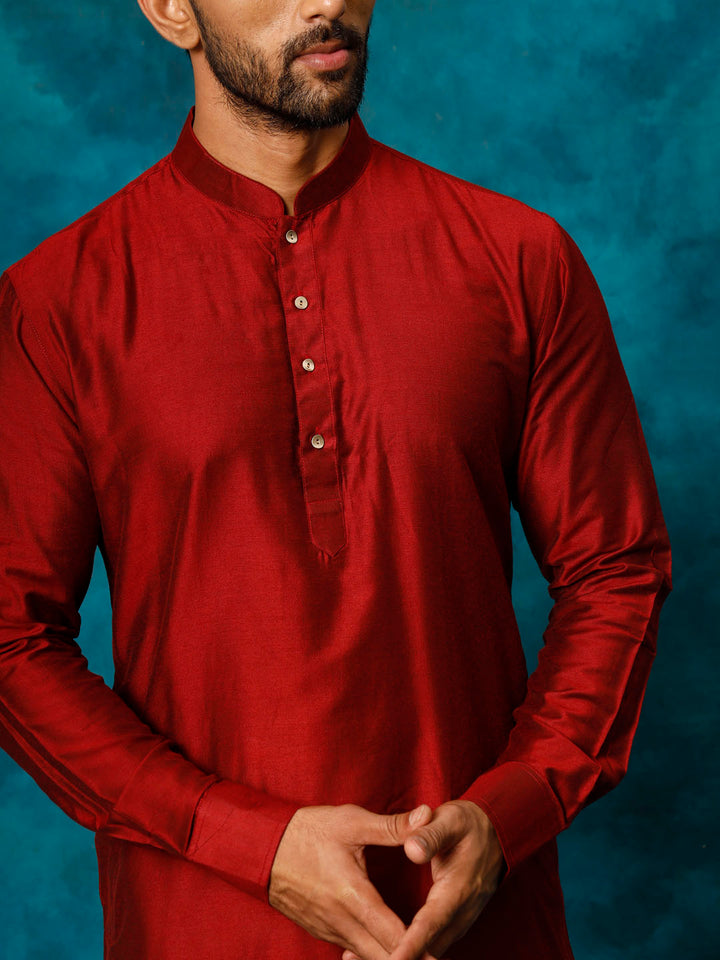 Sarvati Men's Maroon Viscose Kurta Pyjama Set