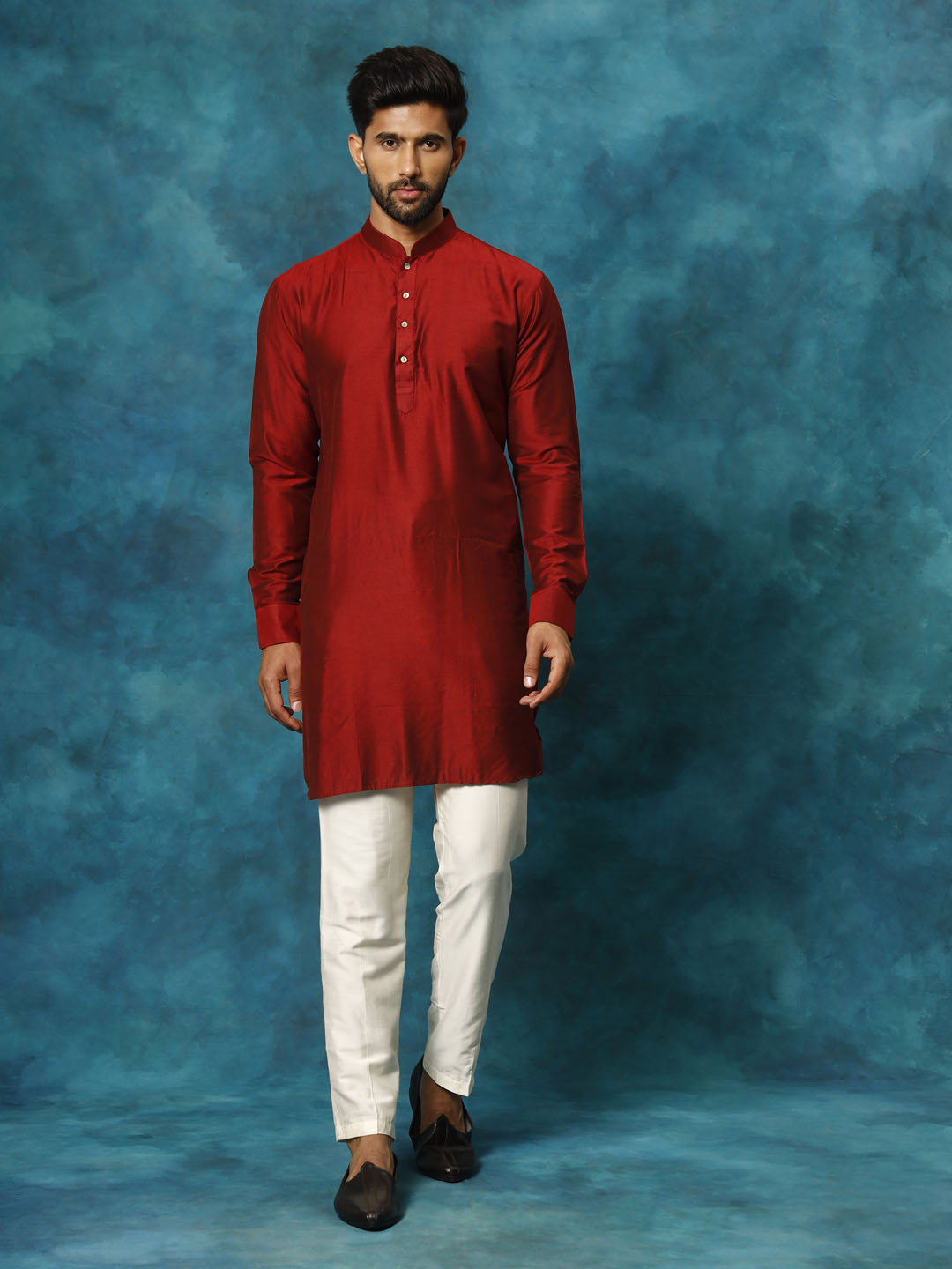 Sarvati Men's Maroon Viscose Kurta Pyjama Set