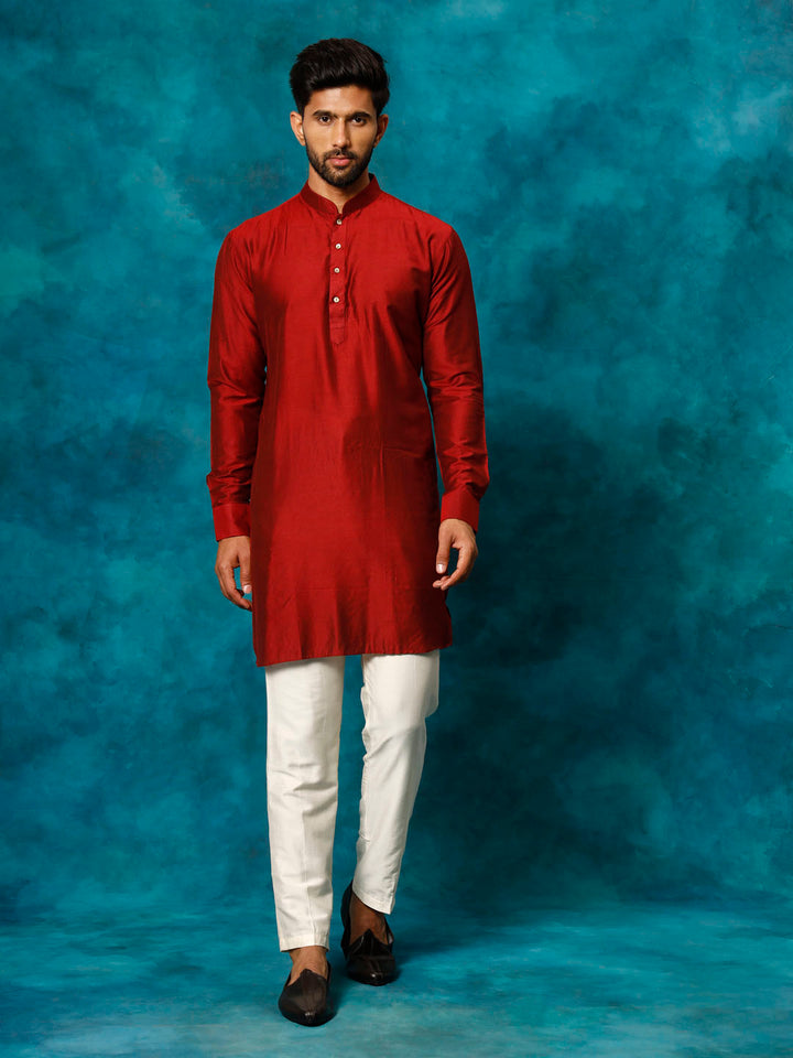 Sarvati Men's Maroon Viscose Kurta Pyjama Set