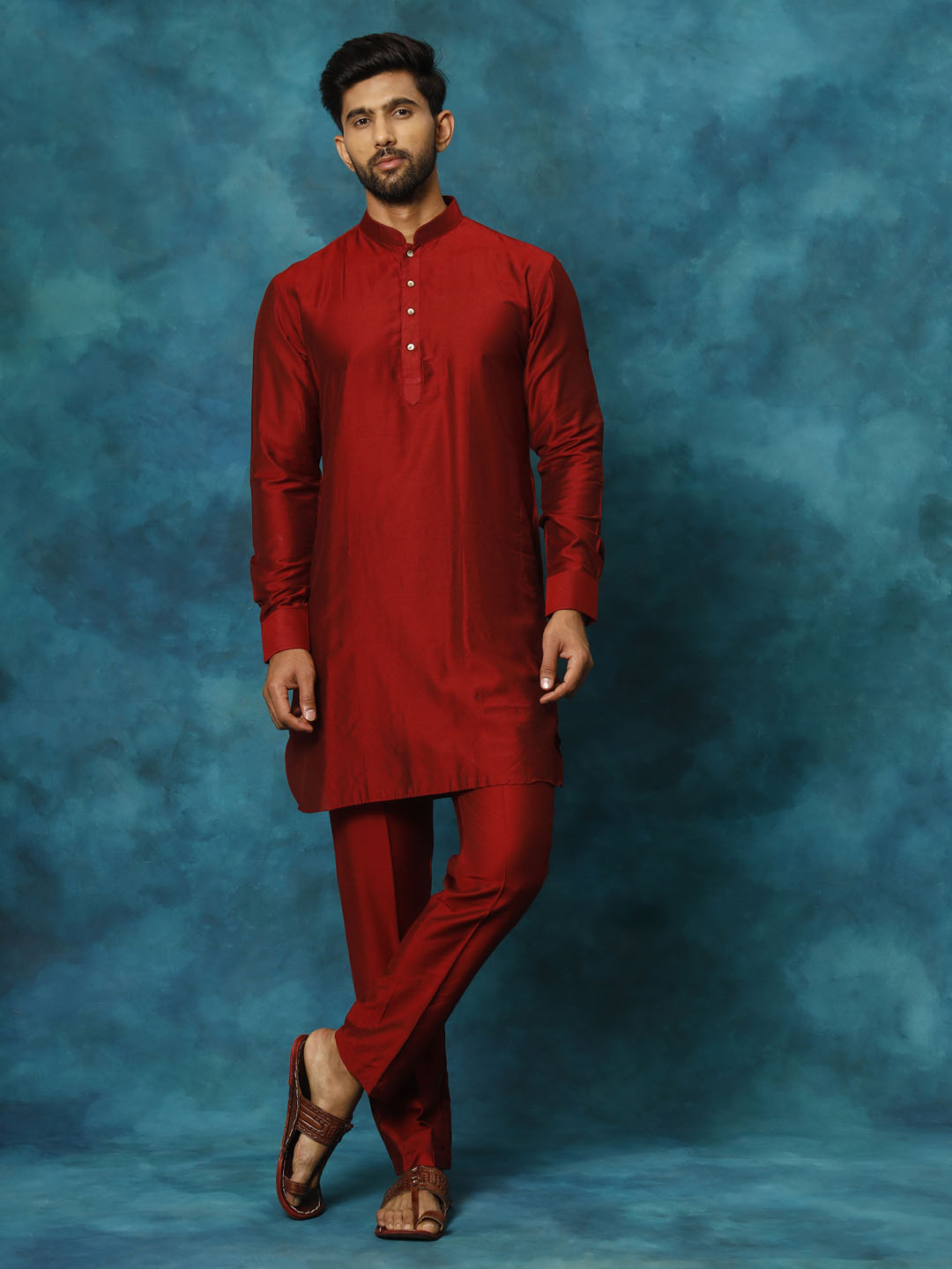 Sarvati Men's Maroon Viscose Kurta Pyjama Set