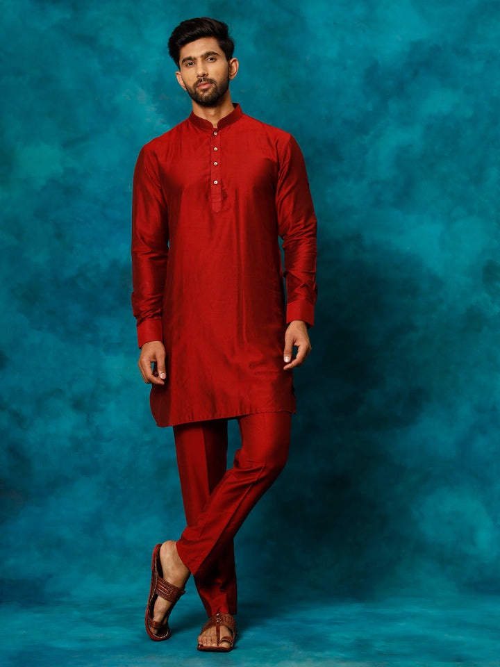 Sarvati Men's Maroon Viscose Kurta Pyjama Set