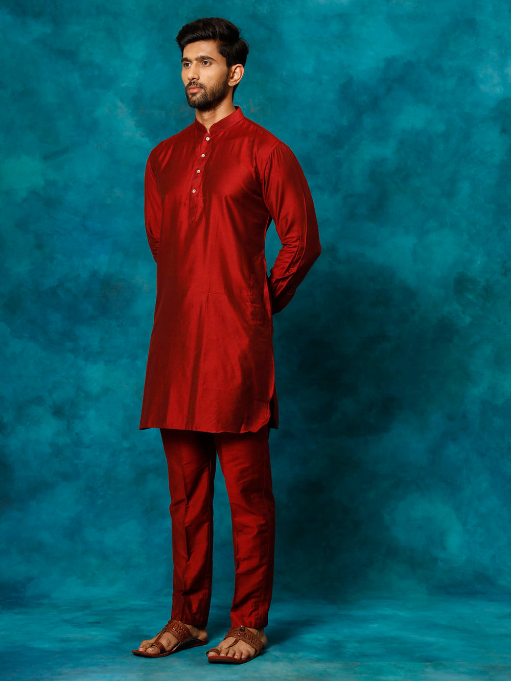 Sarvati Men's Maroon Viscose Kurta Pyjama Set