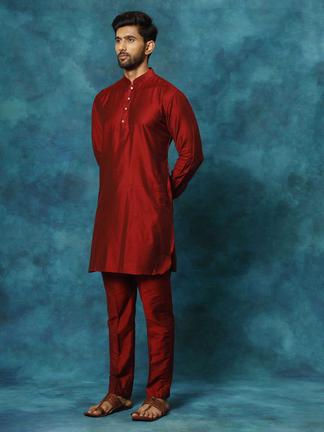 Sarvati Men's Maroon Viscose Kurta Pyjama Set