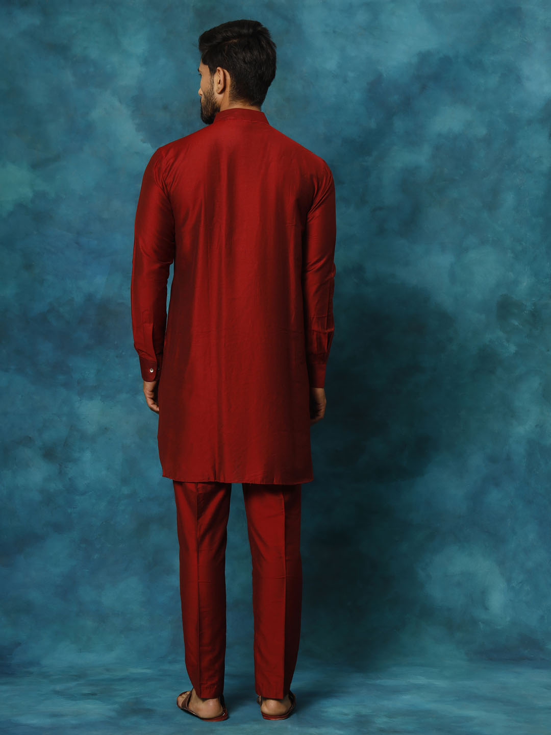 Sarvati Men's Maroon Viscose Kurta Pyjama Set