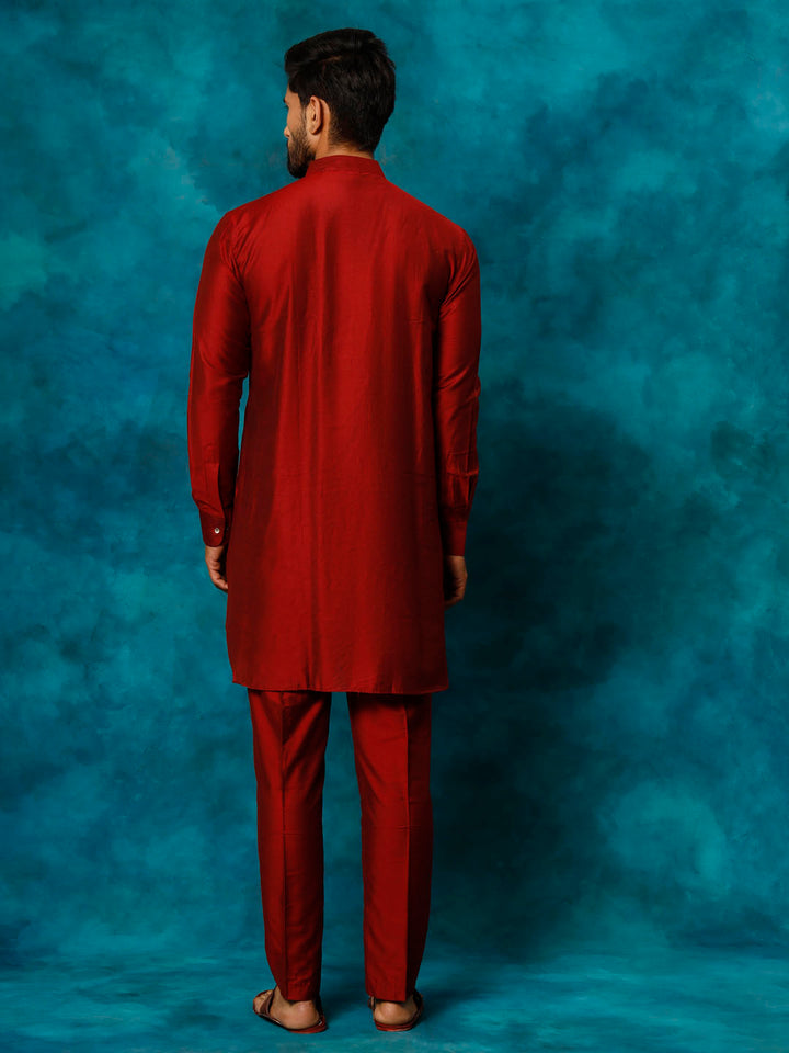 Sarvati Men's Maroon Viscose Kurta Pyjama Set