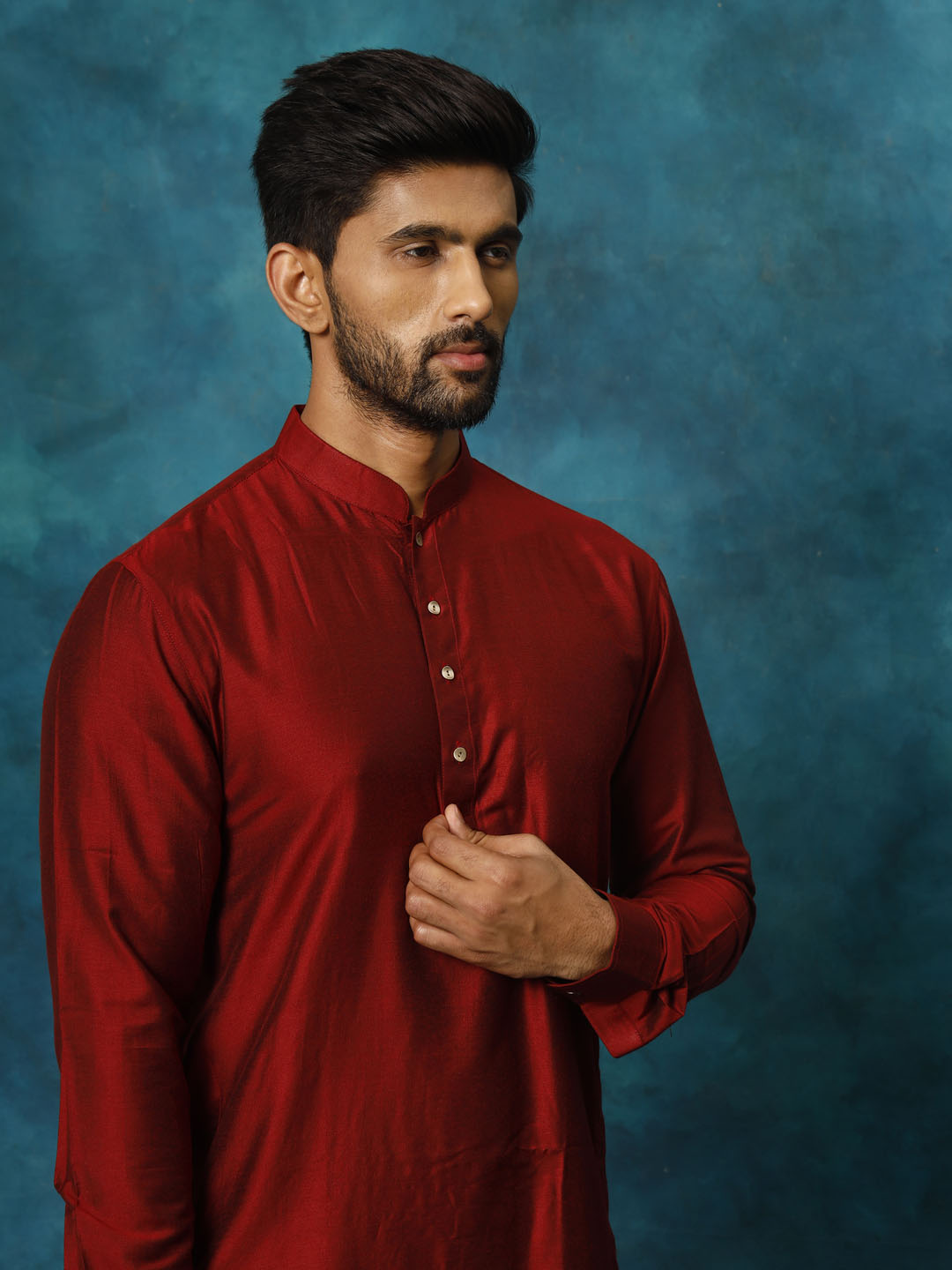 Sarvati Men's Maroon Viscose Kurta Pyjama Set
