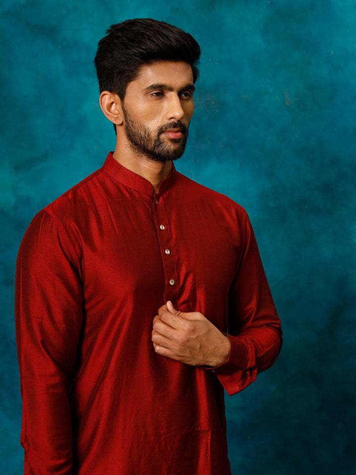 Sarvati Men's Maroon Viscose Kurta Pyjama Set