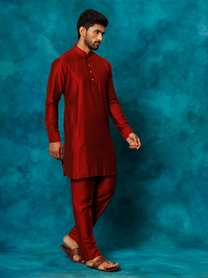 Sarvati Men's Maroon Viscose Kurta Pyjama Set