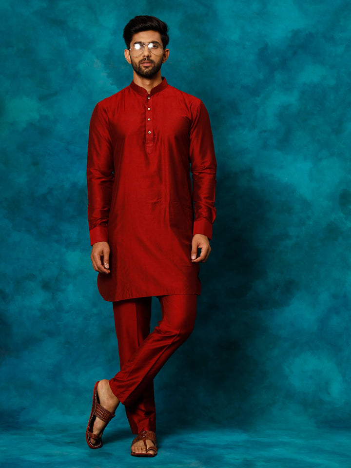 Sarvati Men's Maroon Viscose Kurta Pyjama Set