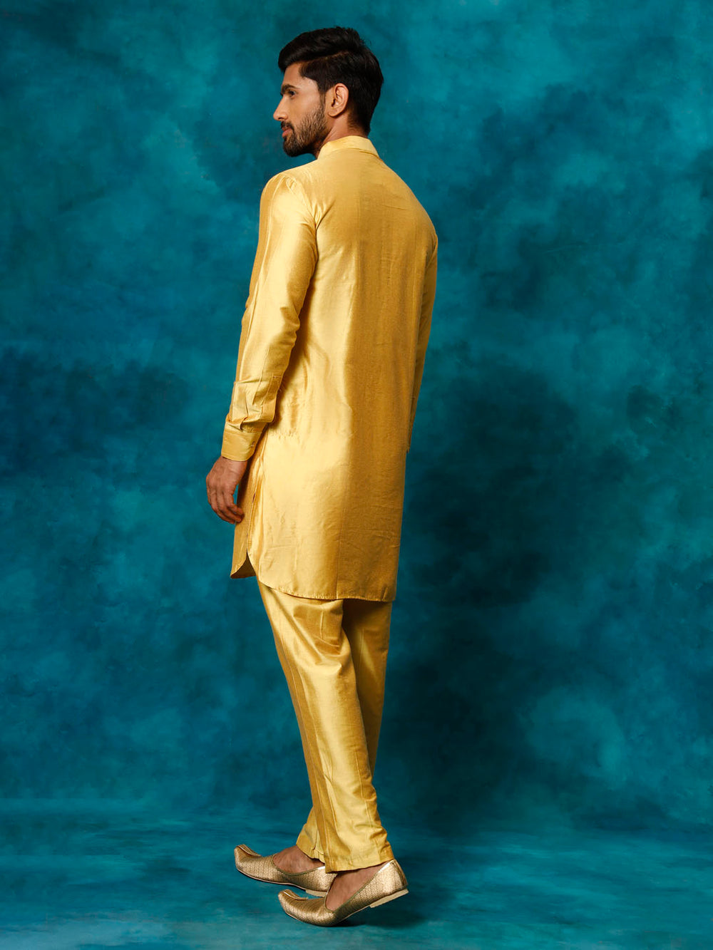 Sarvati Men's Mustard Viscose Kurta Pyjama Set