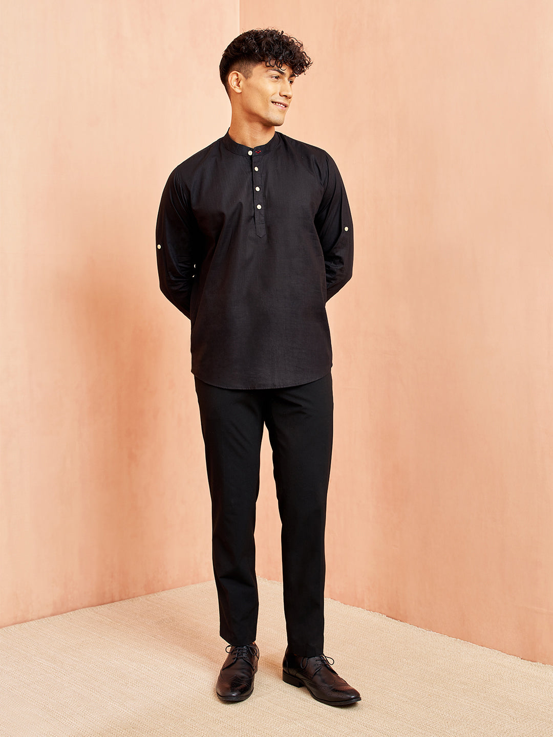 Men's Black Short Cotton Kurta