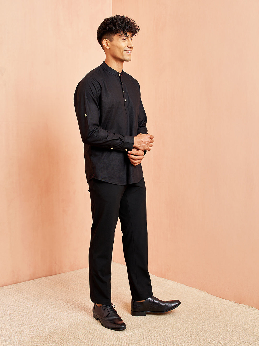 Men's Black Short Cotton Kurta