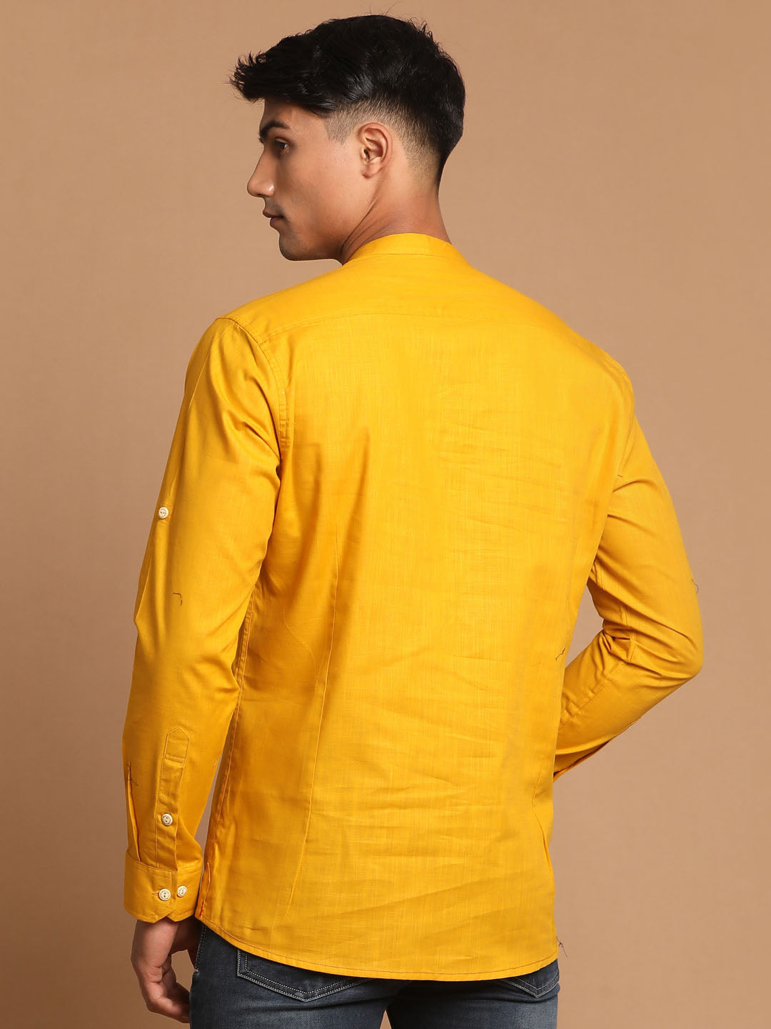 Men's Mustard Short Cotton Kurta