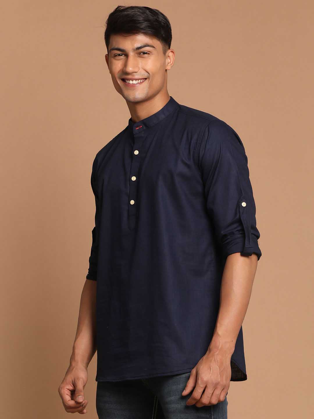 Men's Navy Blue Short Cotton Kurta