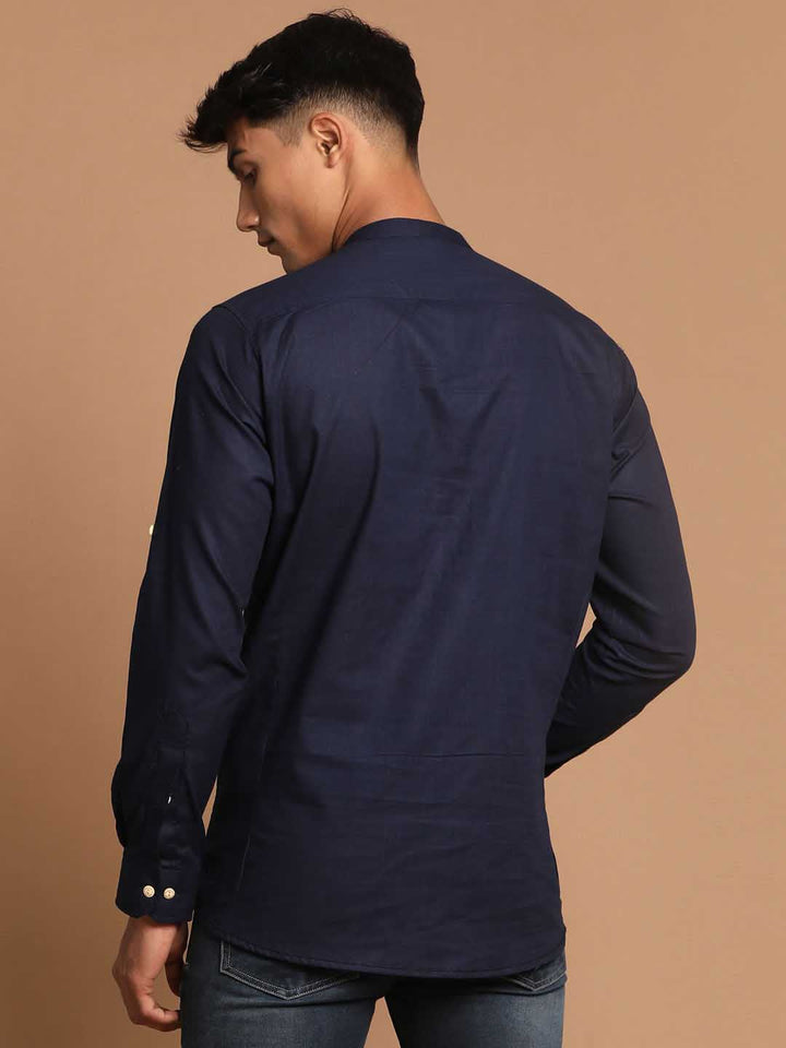 Men's Navy Blue Short Cotton Kurta