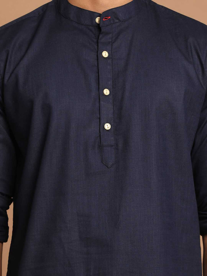 Men's Navy Blue Short Cotton Kurta