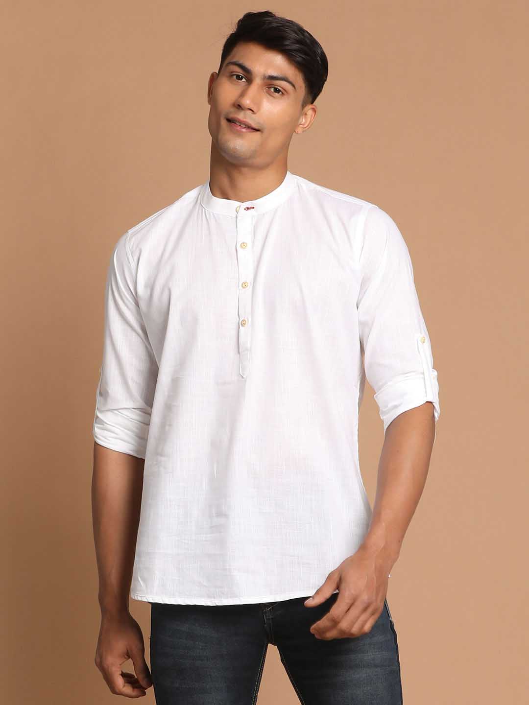 Men's White Short Cotton Kurta