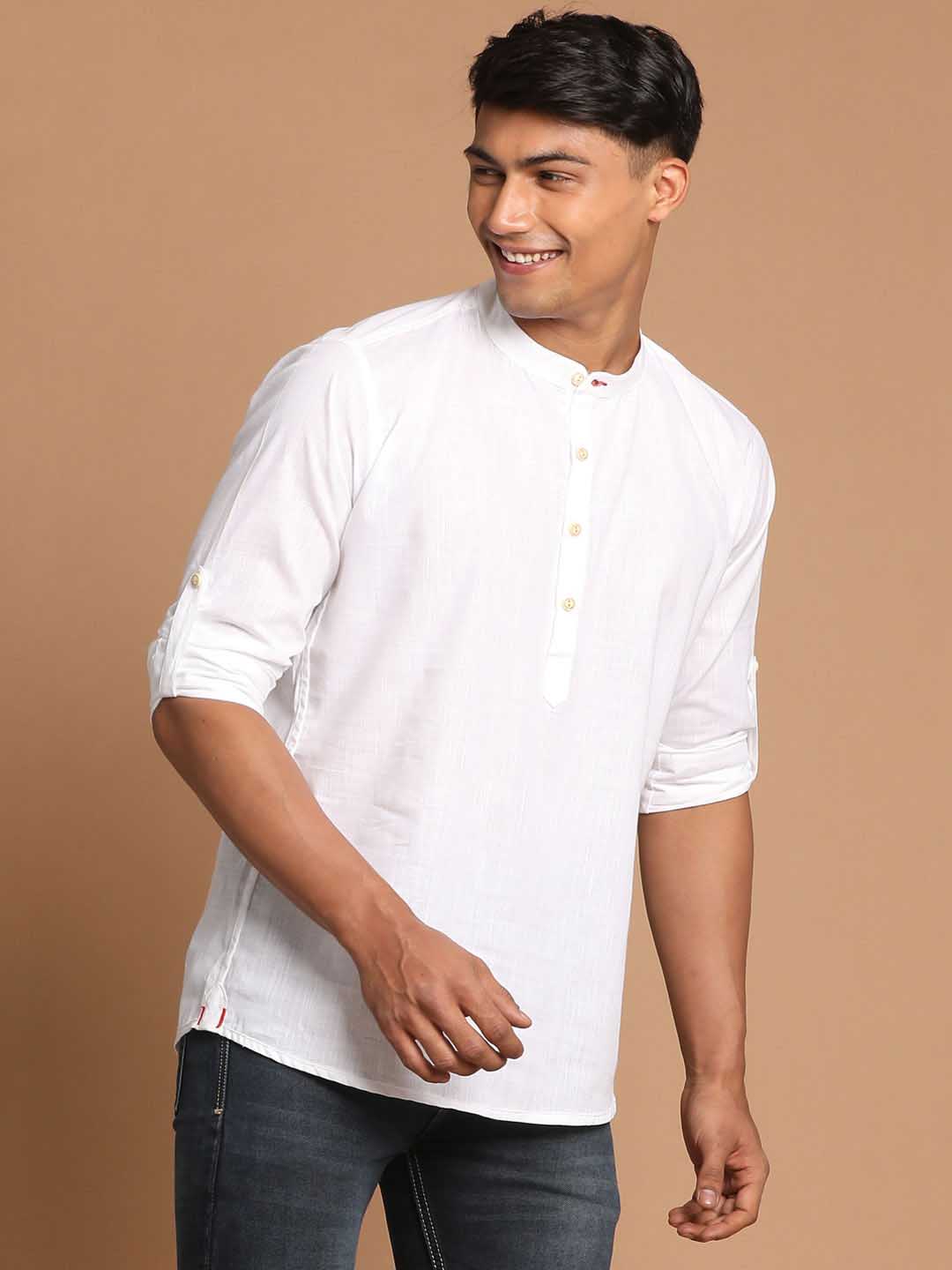 Men's White Short Cotton Kurta