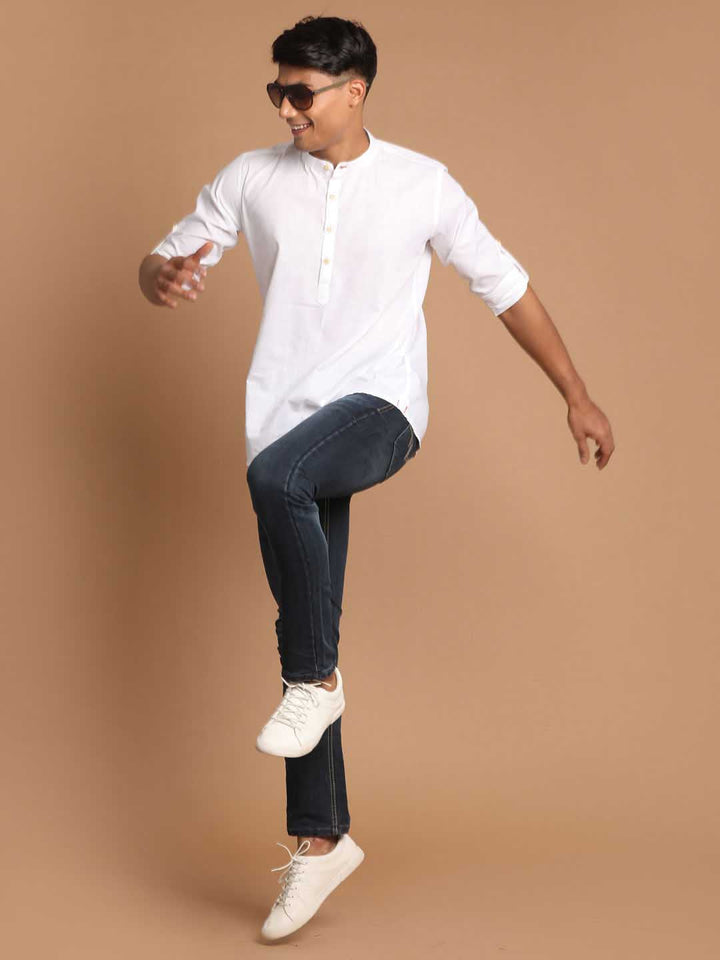 Men's White Short Cotton Kurta
