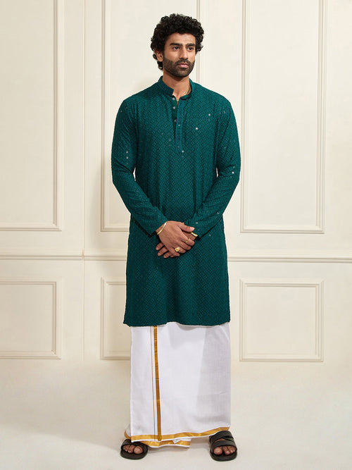 Men's Green Rayon Cotton Kurta