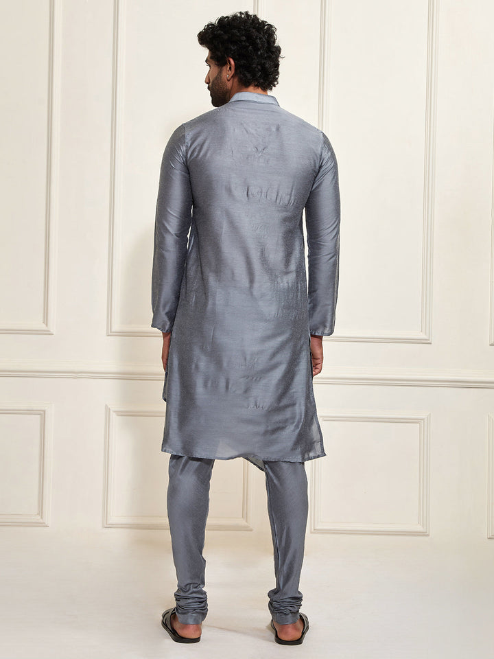 Men's Grey Cotton Blend Kurta