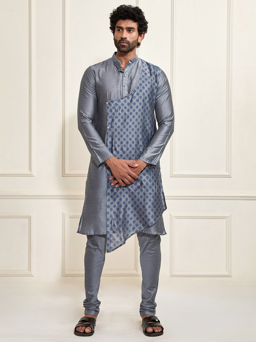 Men's Grey Cotton Blend Kurta