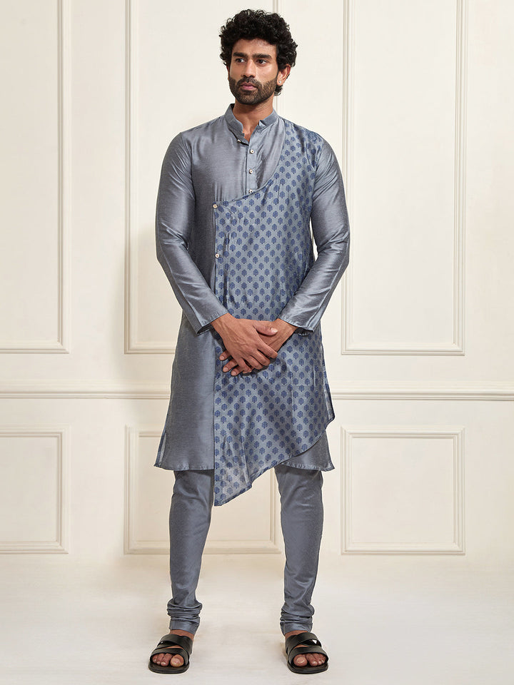 Men's Grey Cotton Blend Kurta