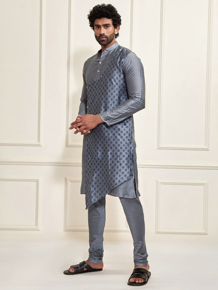 Men's Grey Cotton Blend Kurta