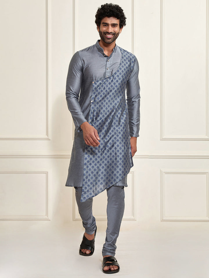 Men's Grey Cotton Blend Kurta