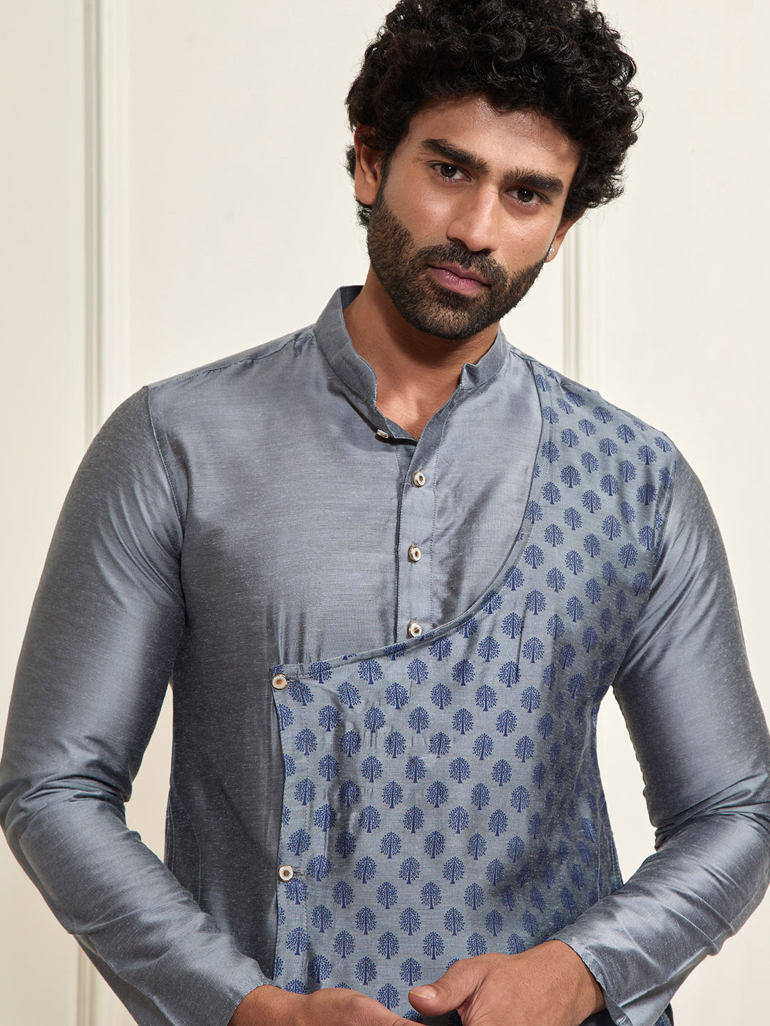 Men's Grey Cotton Blend Kurta