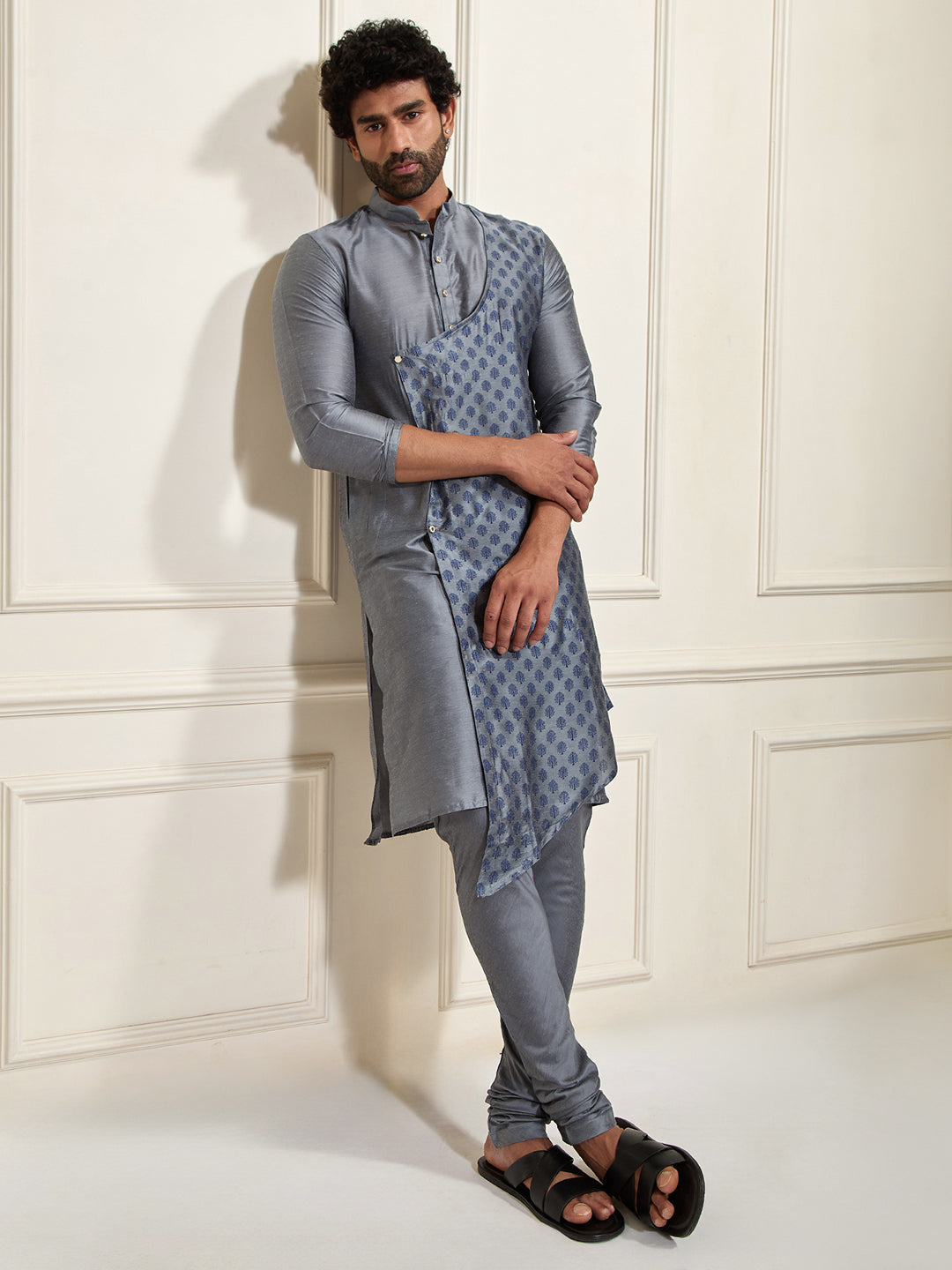 Men's Grey Cotton Blend Kurta