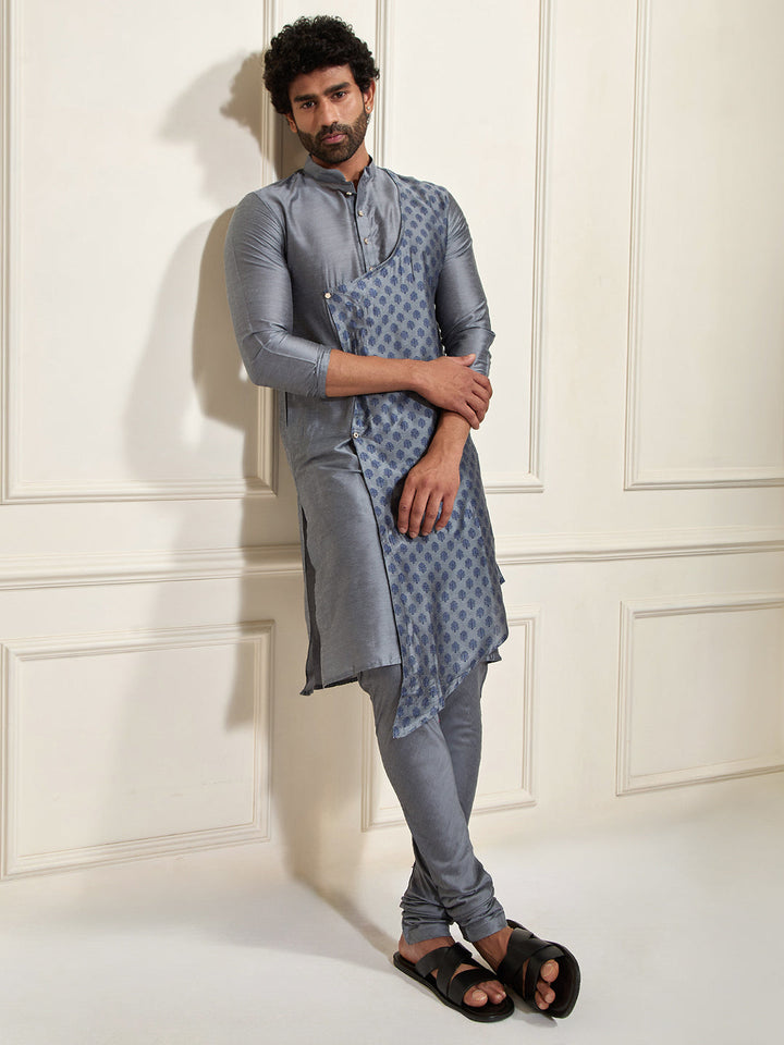 Men's Grey Cotton Blend Kurta