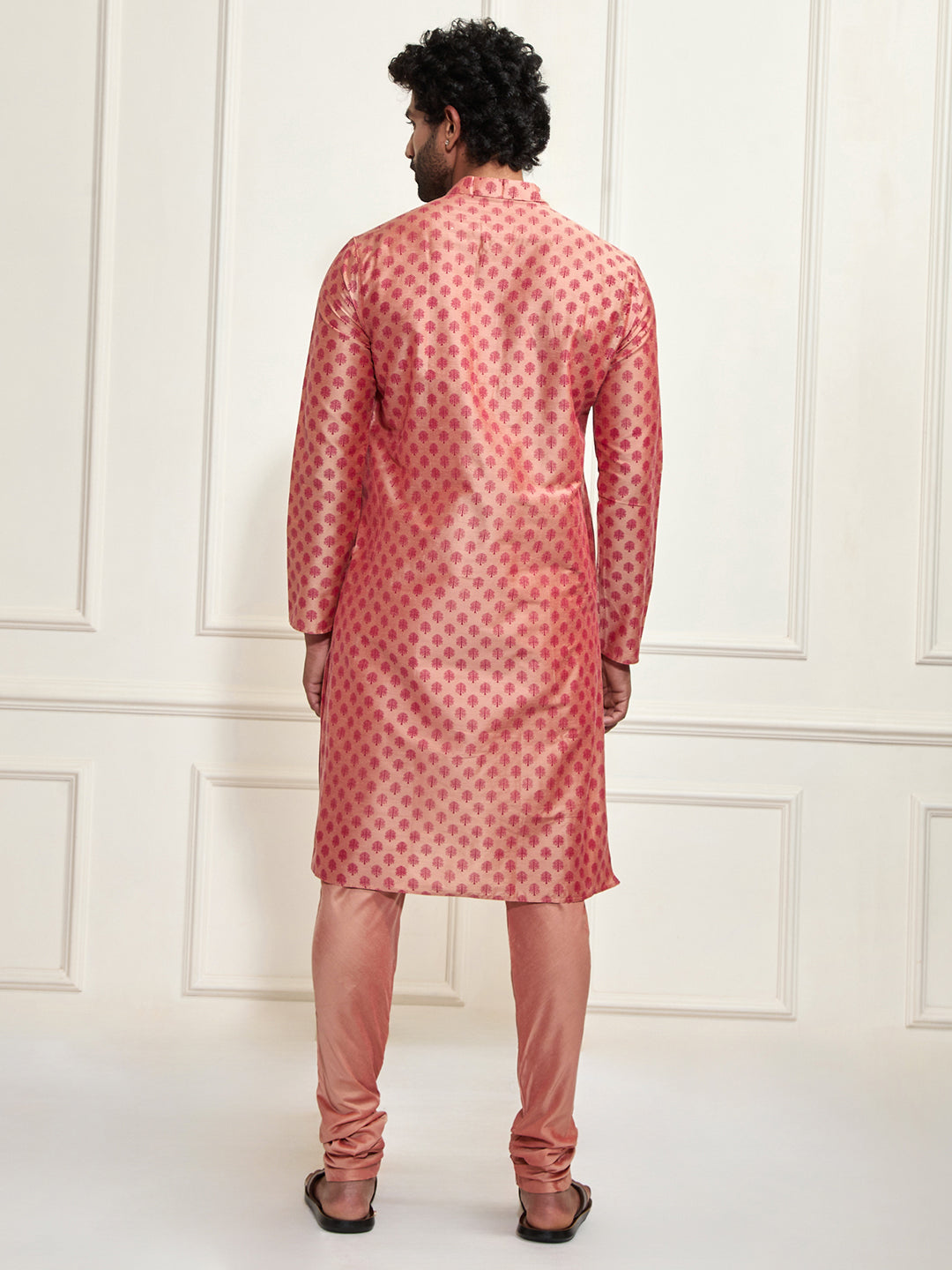 Men's Pink Cotton Silk Blend Kurta