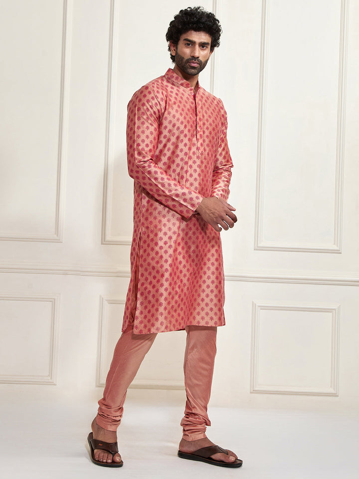 Men's Pink Cotton Silk Blend Kurta