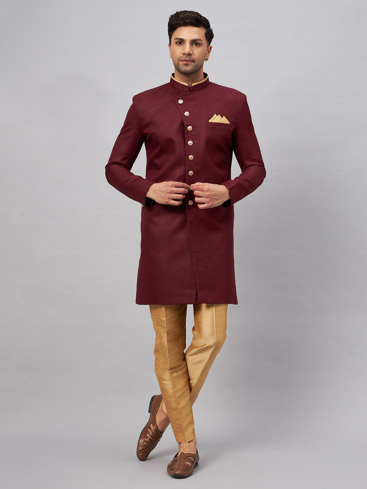 Men's Maroon Indo Western Set - view 7