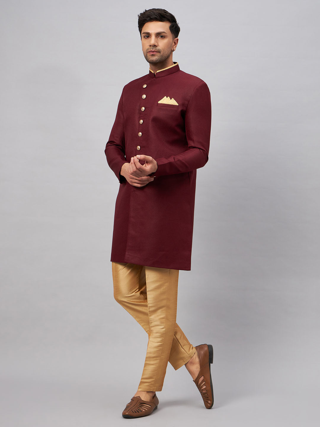 Men's Maroon Indo Western Set - view 6