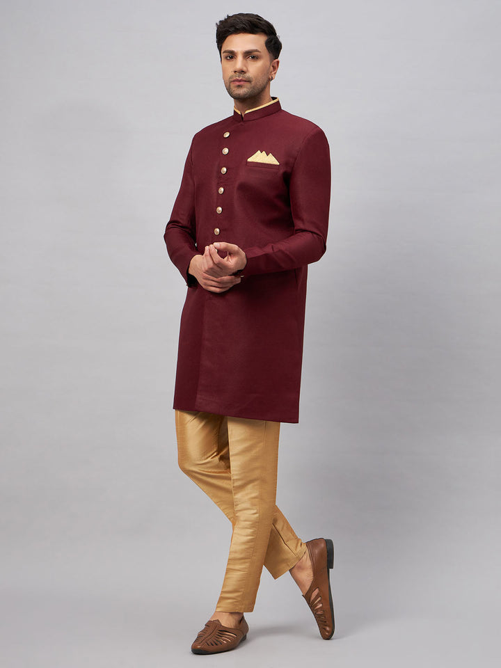 Men's Maroon Indo Western Set - view 6