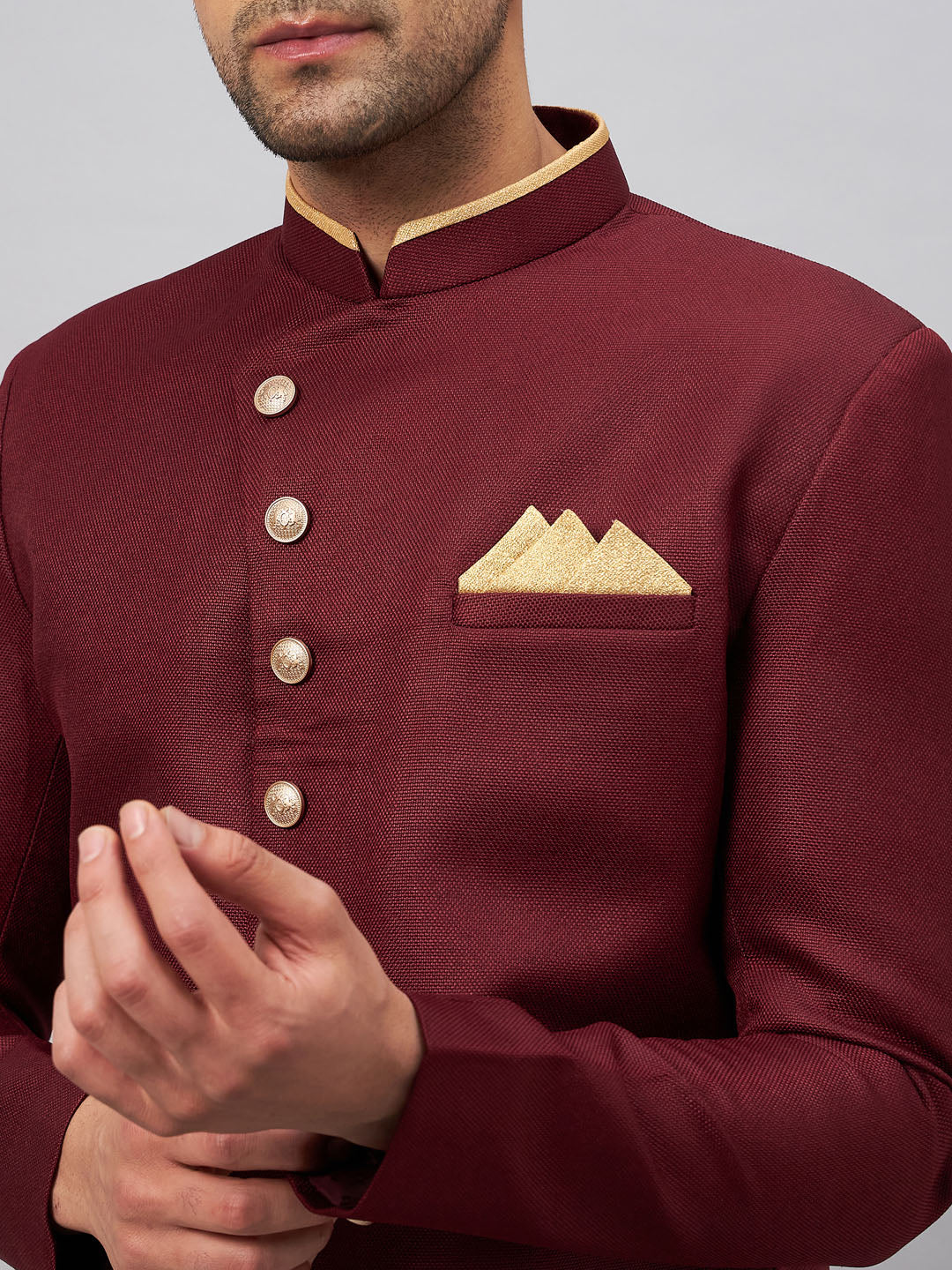 Men's Maroon Indo Western Set - view 4