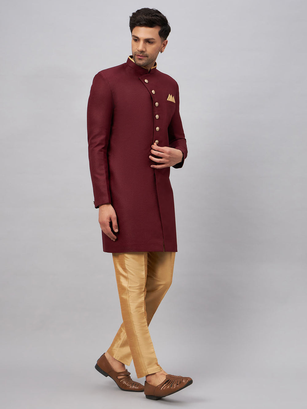 Men's Maroon Indo Western Set - view 2