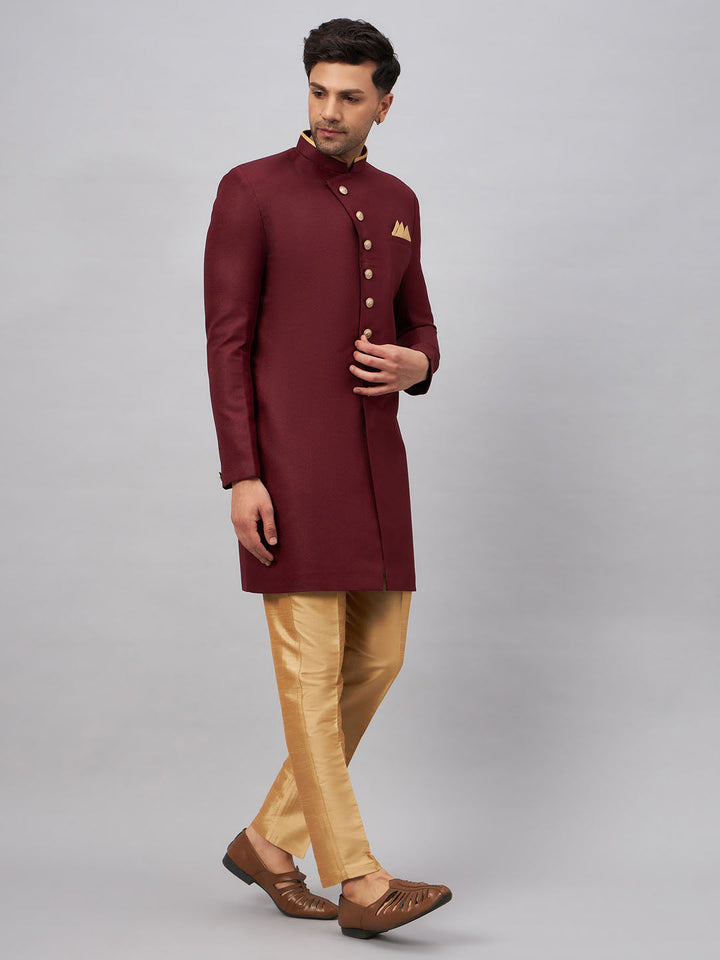 Men's Maroon Indo Western Set - view 2