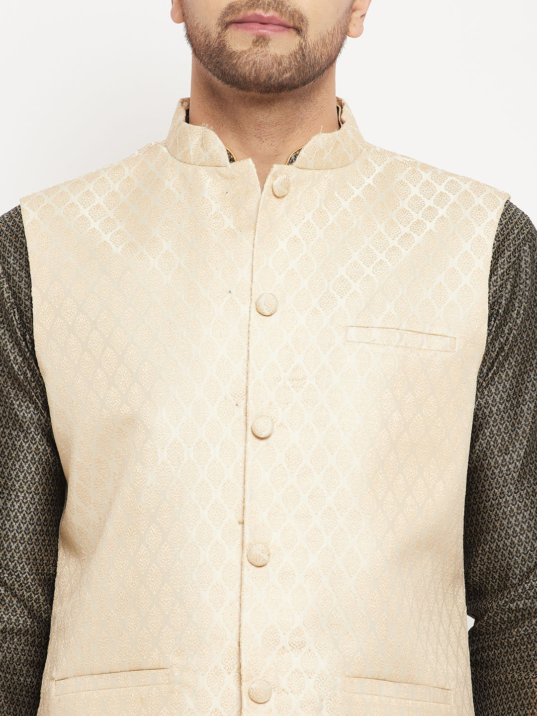 Sarvati Men's Cream Silk Blend Jacket with Kurta Pant Set