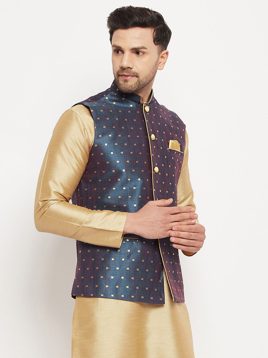 Men's Blue Zari Weaved Jacket