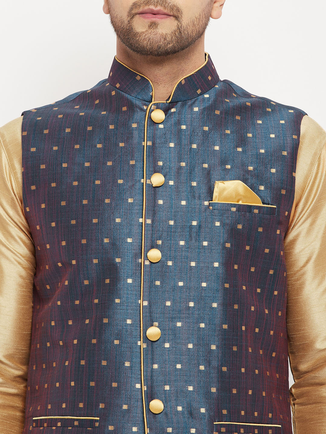 Men's Blue Zari Weaved Jacket