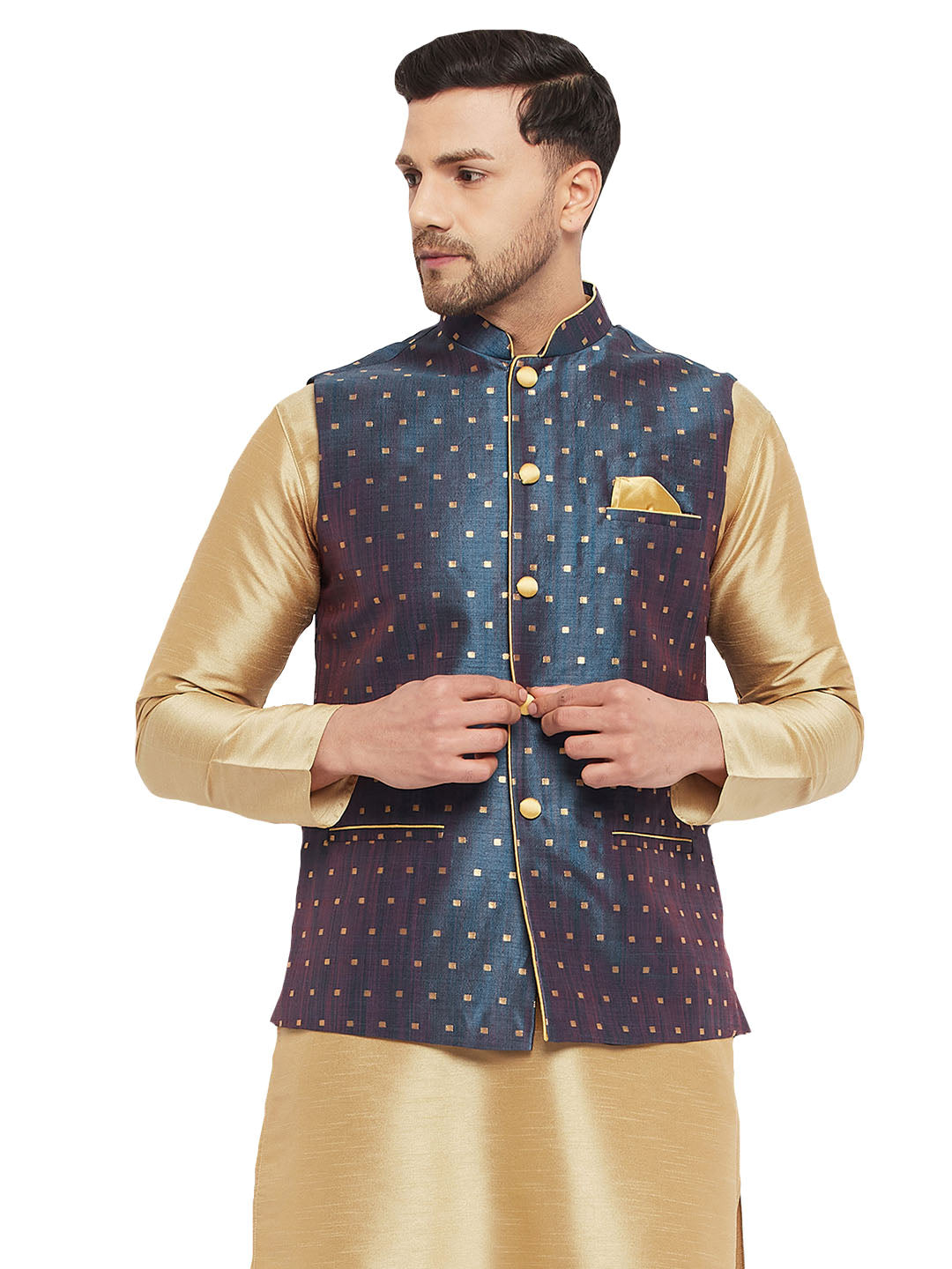 Men's Blue Zari Weaved Jacket